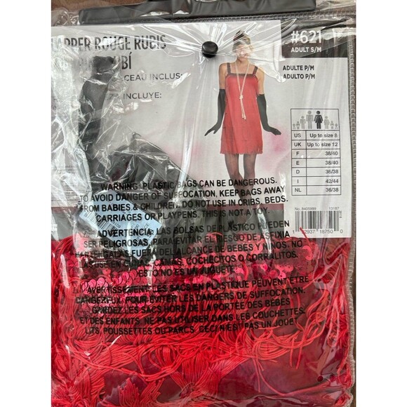 RUBY FLAPPER 1 Pc. Set Adult Halloween Costume Ruby Red Size Adult S/M NEW - Picture 6 of 7